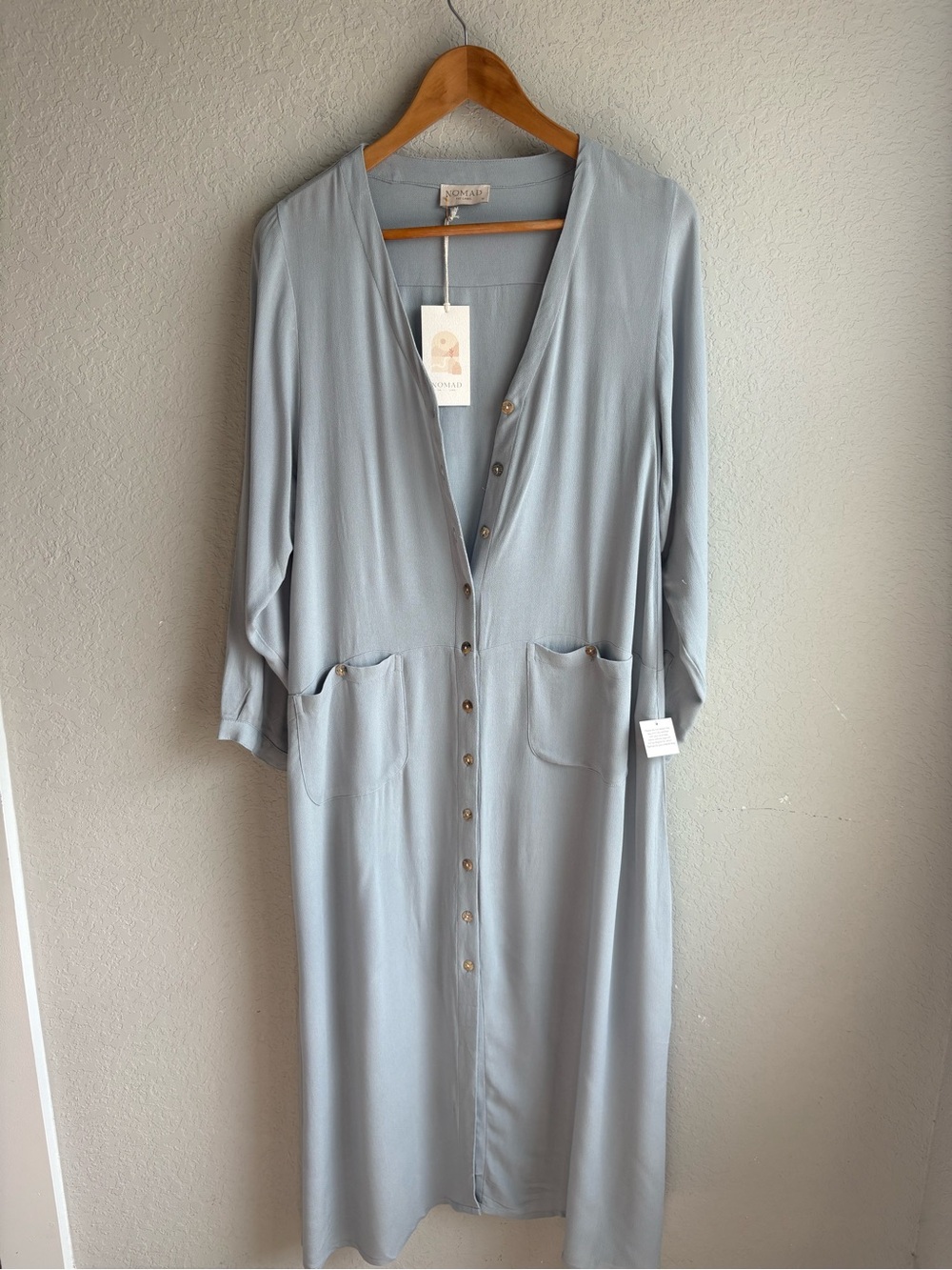 Nomad The Label Evita EcoVero Midi Shirt Dress Blue M